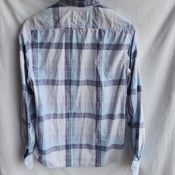 Flag and anthem mens blue plaid cotton long sleeve button up shirt size medium - Picture 2 of 4